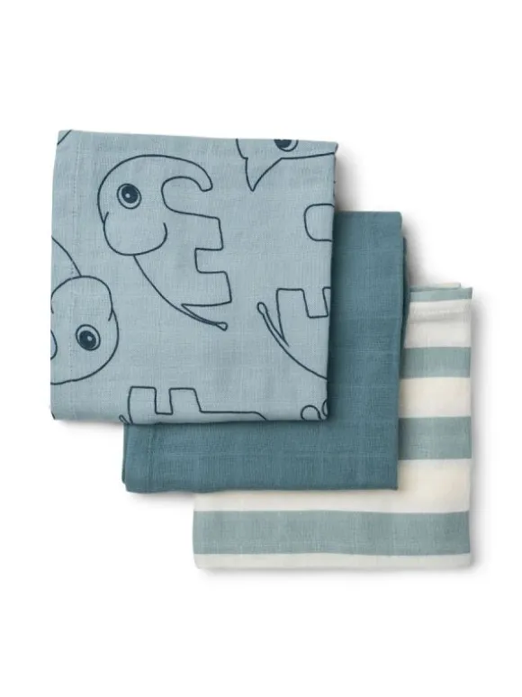 Done By Deer - harsoliina 3-pack 70x70 - Deer friends Blue