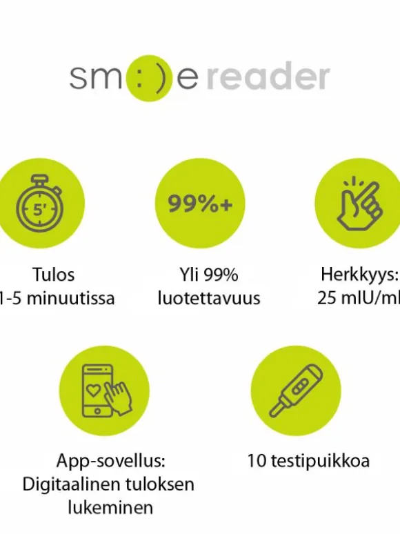 Smile Reader Raskaaksi -pakkaus - 10 Ovulaatiotestiä + 5 Raskaustestiä + Sovellus